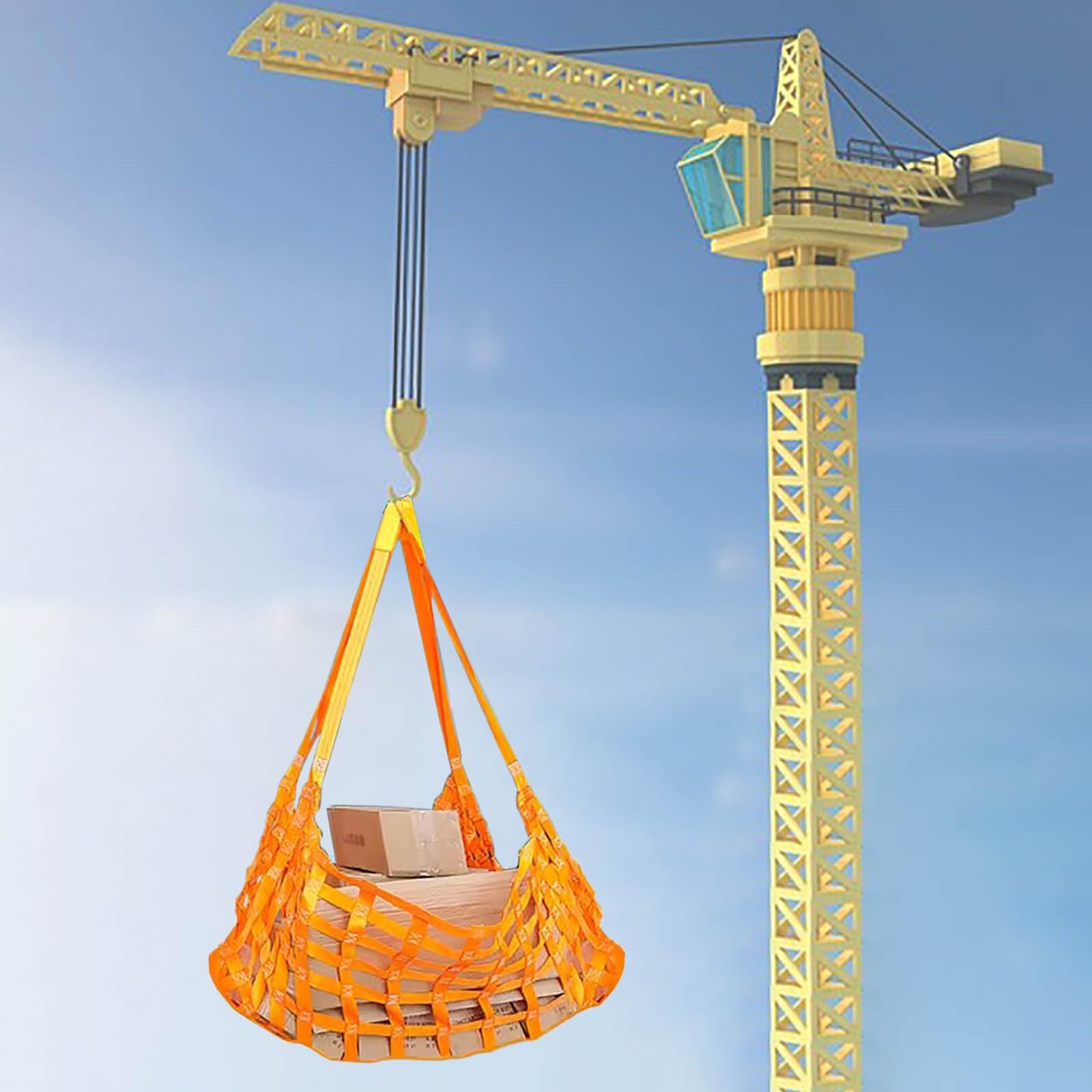 Small Lifting Basket for Hoist Cargo Net - Safety Lifting Net Straps, Flat Nylon Sling Hoisting Net - 1x1m, 2x2m, 3x3m, 4x4m Cargo Net for Pickup Truck Bed, SUV, Trailers(4x4m - Load 3ton(15cm mesh))