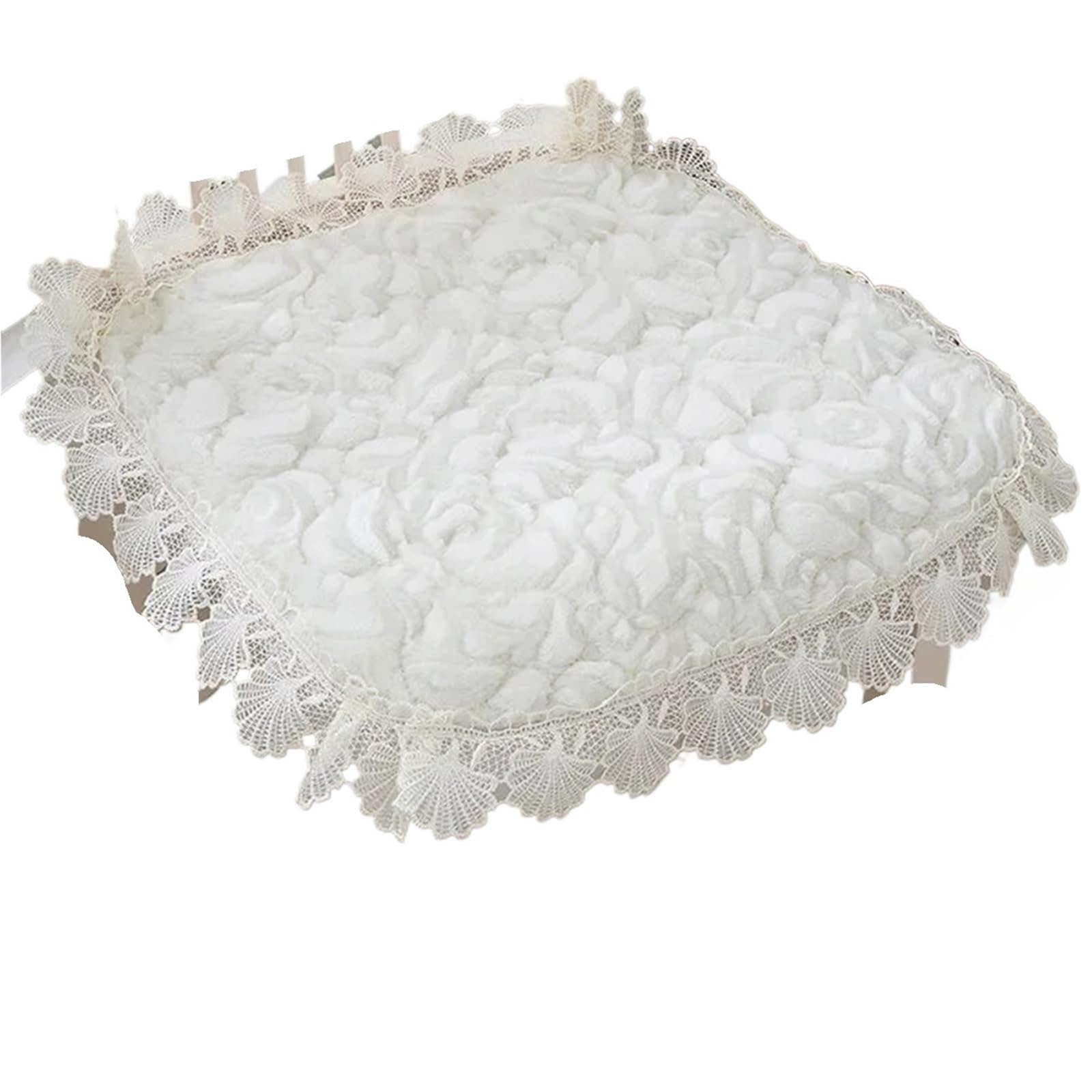 Gwyzax Stool Cushions 2pcs Plush Chair Cushion Thickened Winter Office Sedentary Dining Removable Stool Buttocks Lace Pattern Design(White)