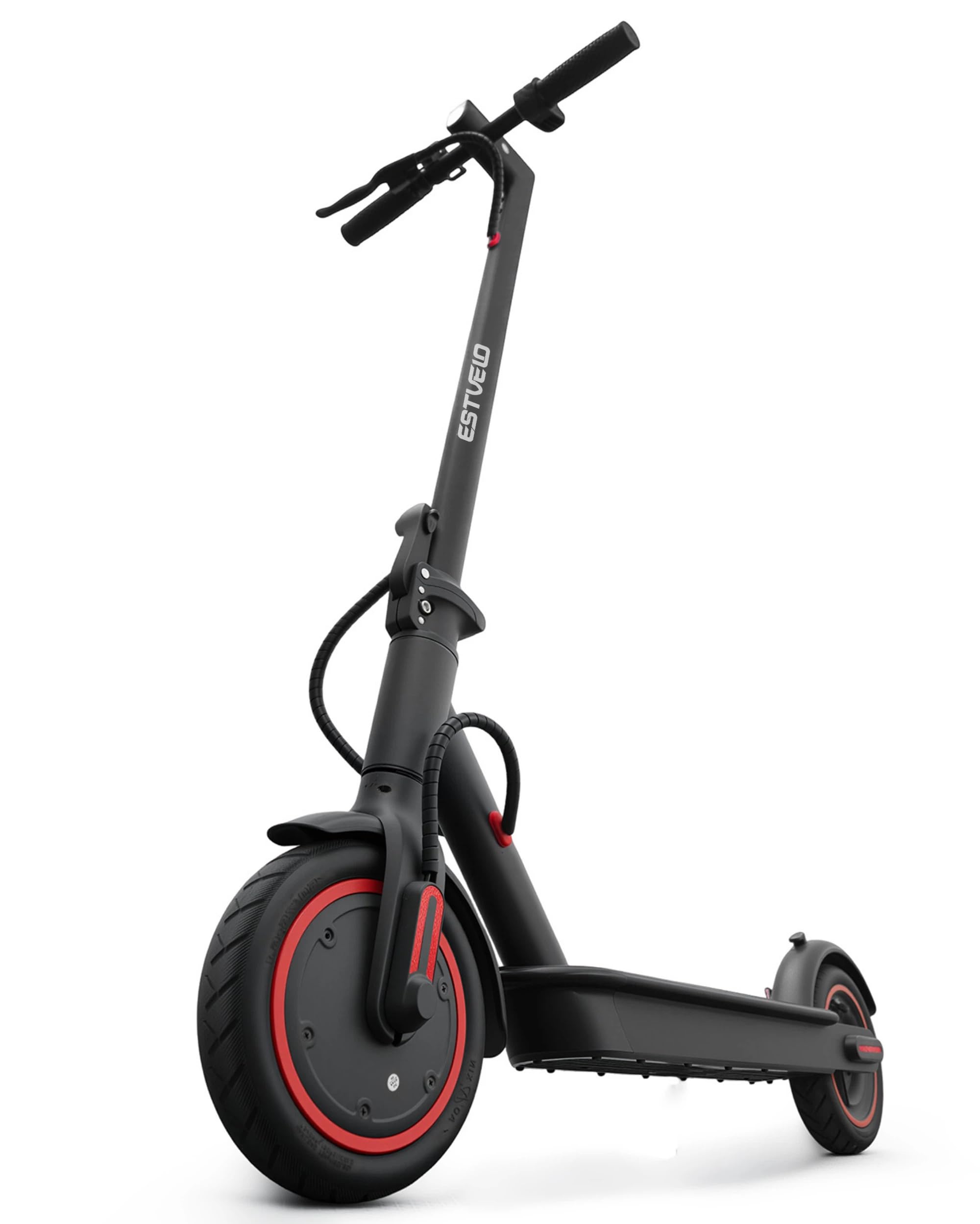 ESTVELO Electric Scooter for Adults, 350W-500W Motor, 20/30/32/45km Long Range, 8.5"/10" Air/Solid Tires, Dual Suspension, Foldable E Scooter (Black,20km Air Tires)
