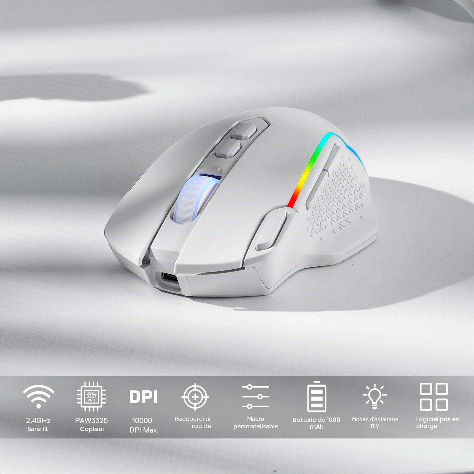 Redragon M810 Pro Souris sans Fil 10000 DPI Tir Rapide 8 Boutons
