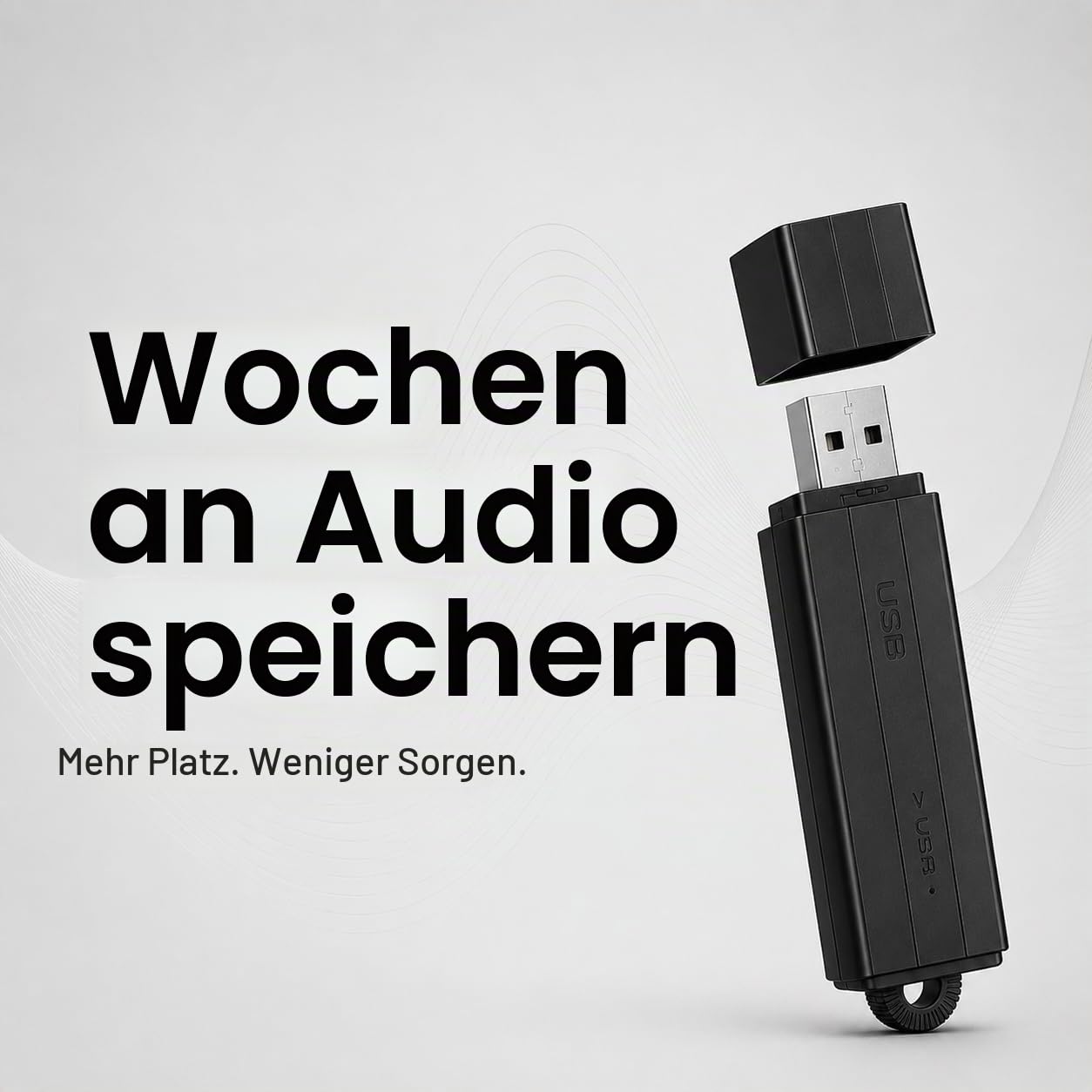 USB Audiorekorder mit Geräuscherkennung - Bis zu 288 Std. Aufnahme, 24 Std. Akkulaufzeit | Mini Diktiergerät ohne App für Meetings, Vorlesungen & Notizen