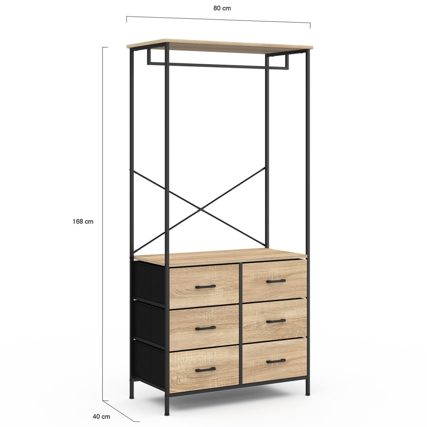 IDMarket - Dressing penderie L. 80 cm UTAH avec 6 bacs en tissu bois et noir
