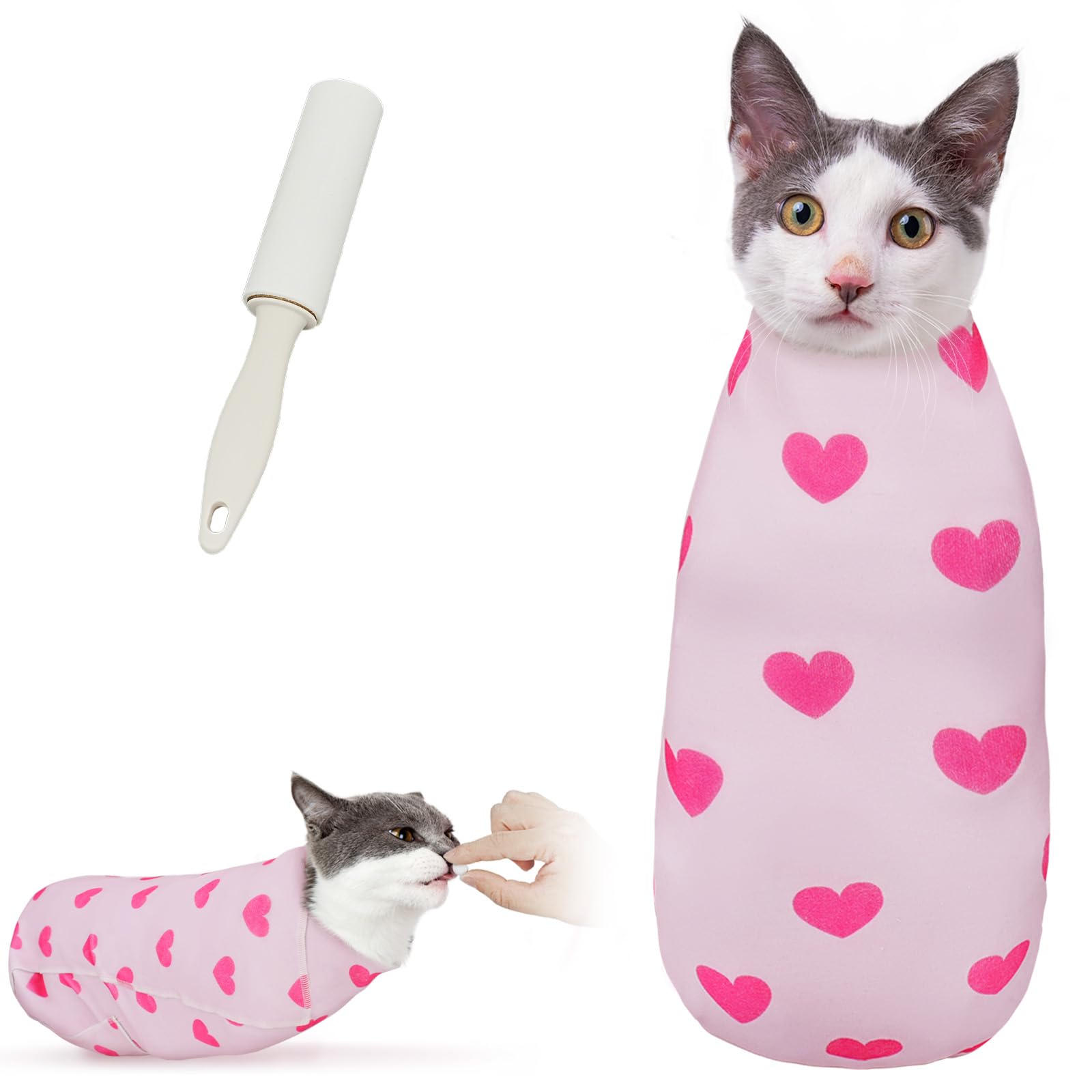Marnonsis Cat Wrap for Cutting Nails, Self-Adhesive for Grooming, Anti-Scratch Cat Swaddle Wrap for Medicine, Nail Clipping, Teeth Brushing, Ear