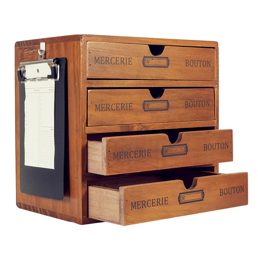 Buy N/C Wooden Storage Box Rustic Desktop Organizer with Drawers/Labels