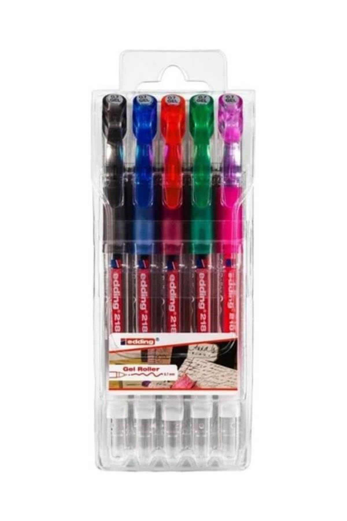 edding 2185 jel roller - siyah, kırmızı, mavi, yeşil, pembe - 5 kalem - 0,7 mm