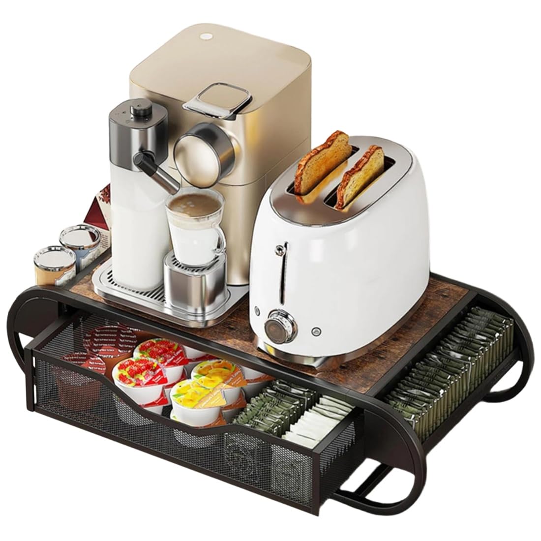 Hndhbfgrt For Coffee Pod Drawer Holder for, Storage Drawer with Side Baskets Organizer for Coffee Station