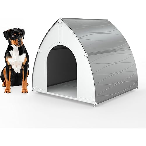 PALRAM Pets Rex Outdoor Dog House with Elevated Floor, Indoor Outdoor Durable Pet Shelter for Small and Medium Sized Dogs, Weatherproof Plastic Doghouse for All Seasons