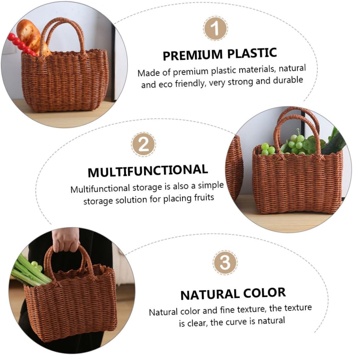 BESPORTBLE 1pc Basket Wicker Picnic Baskets Vegetable Storage Basket Portable Basket Out Door Decor Tote Basket Fruit and Vegetable Basket Outdoor - Image 6