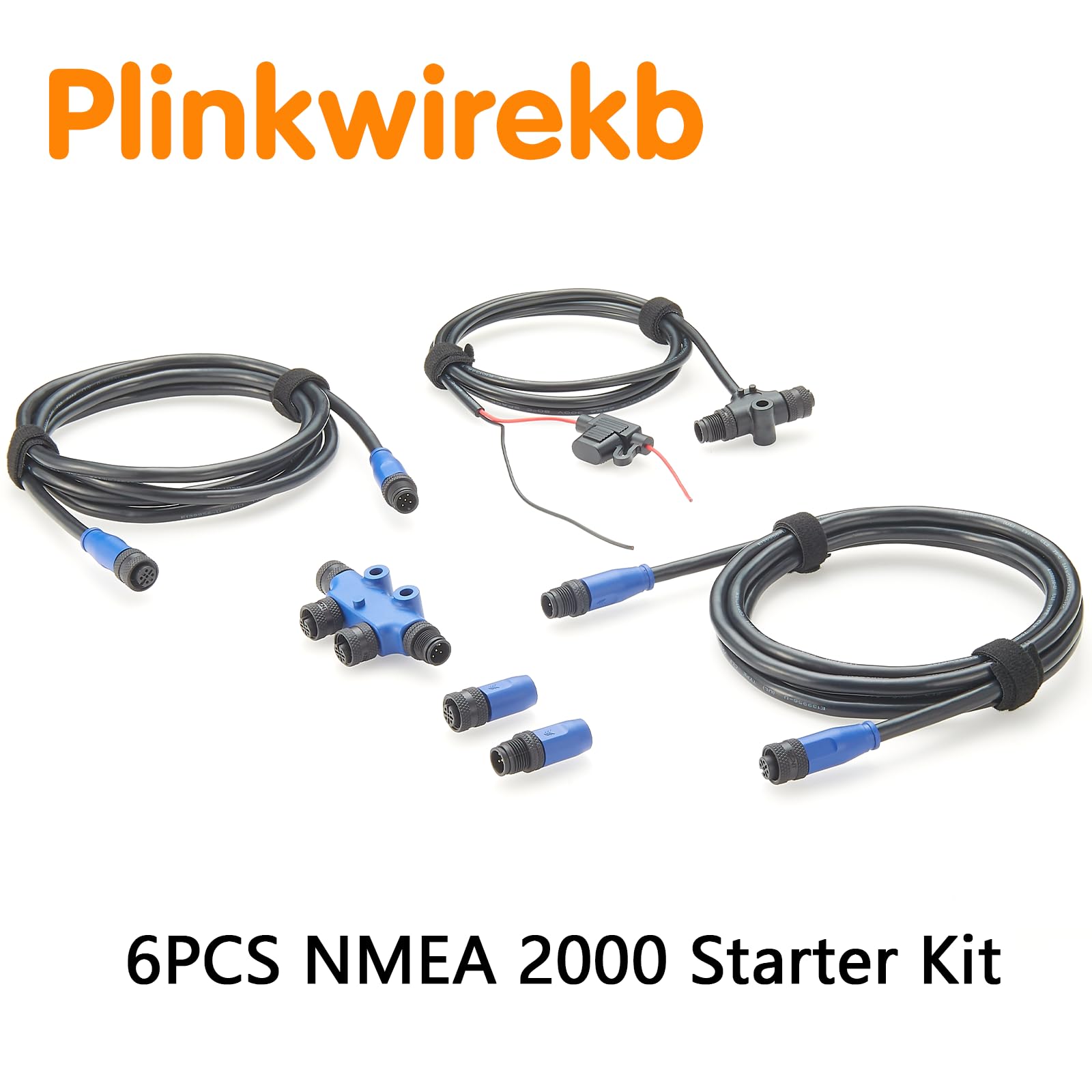 Kit de inicio NMEA 2000 certificado para red NEMA 2K para Lowrance, Simrad y Garmin, cables base NMEA 2000 de calidad marina, cables de derivación, tés y terminadores, 6 piezas