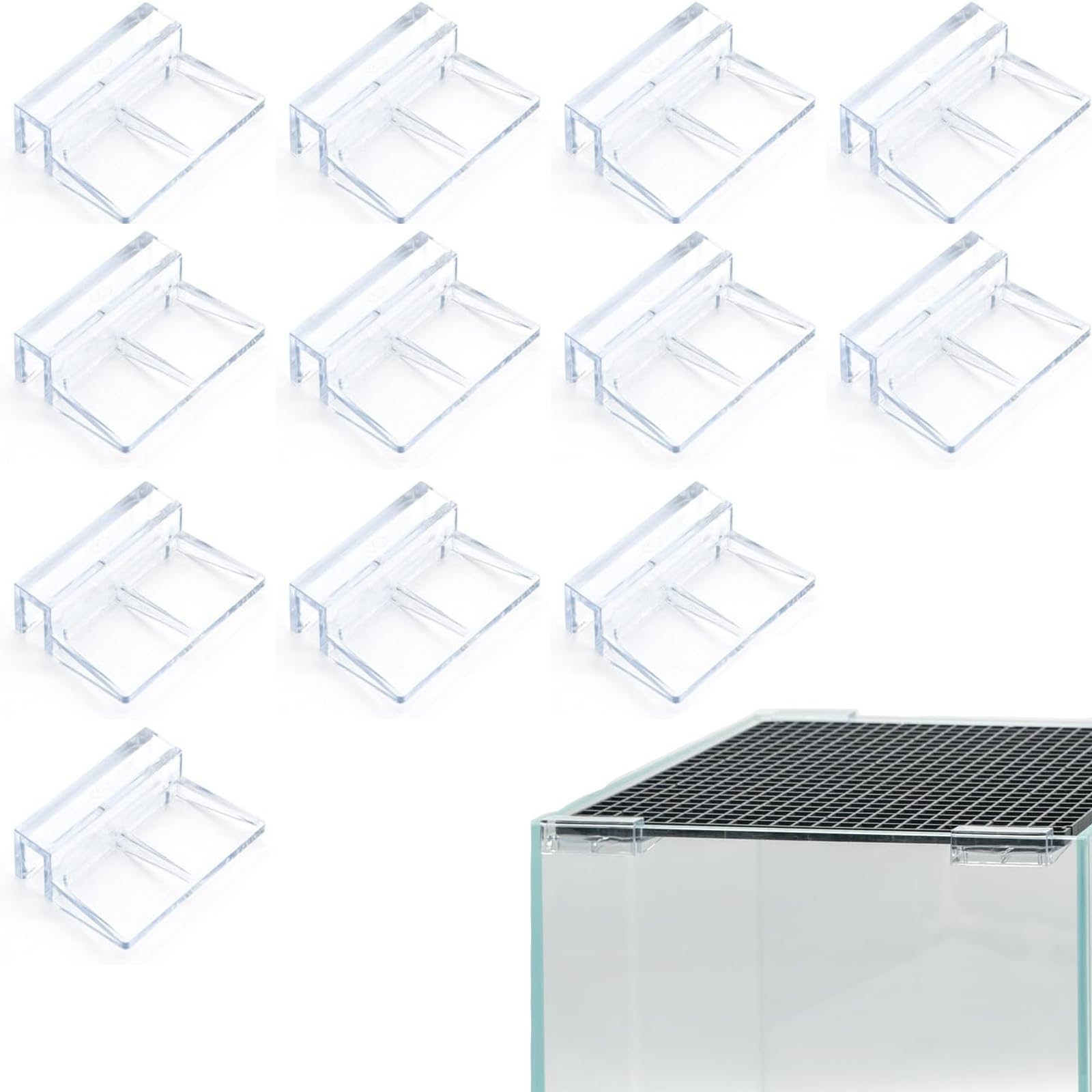 Alrens Aquarium Cover Bracket, 12Pcs Acrylic aquarium lid clips, Sturdy Support Holder for aquarium hoods & fish tank lid, Durable Anti-Slip Fixing Clips for Rimless & Framed Fish Tanks