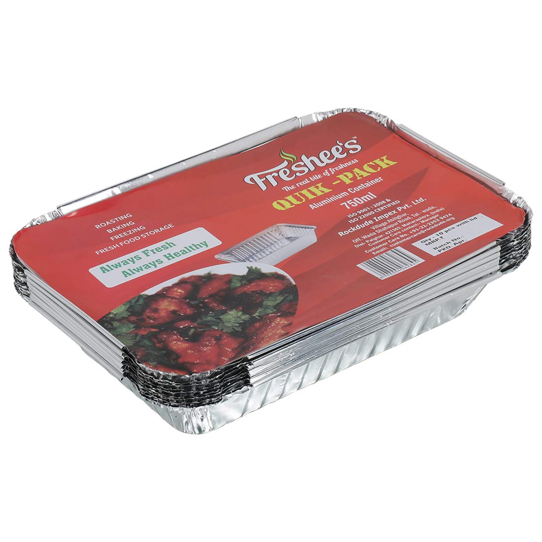 Freshee FAC_750_10 Aluminium Disposable Container With Lid - 750 ml, 10 Pieces, Silver-picture-0