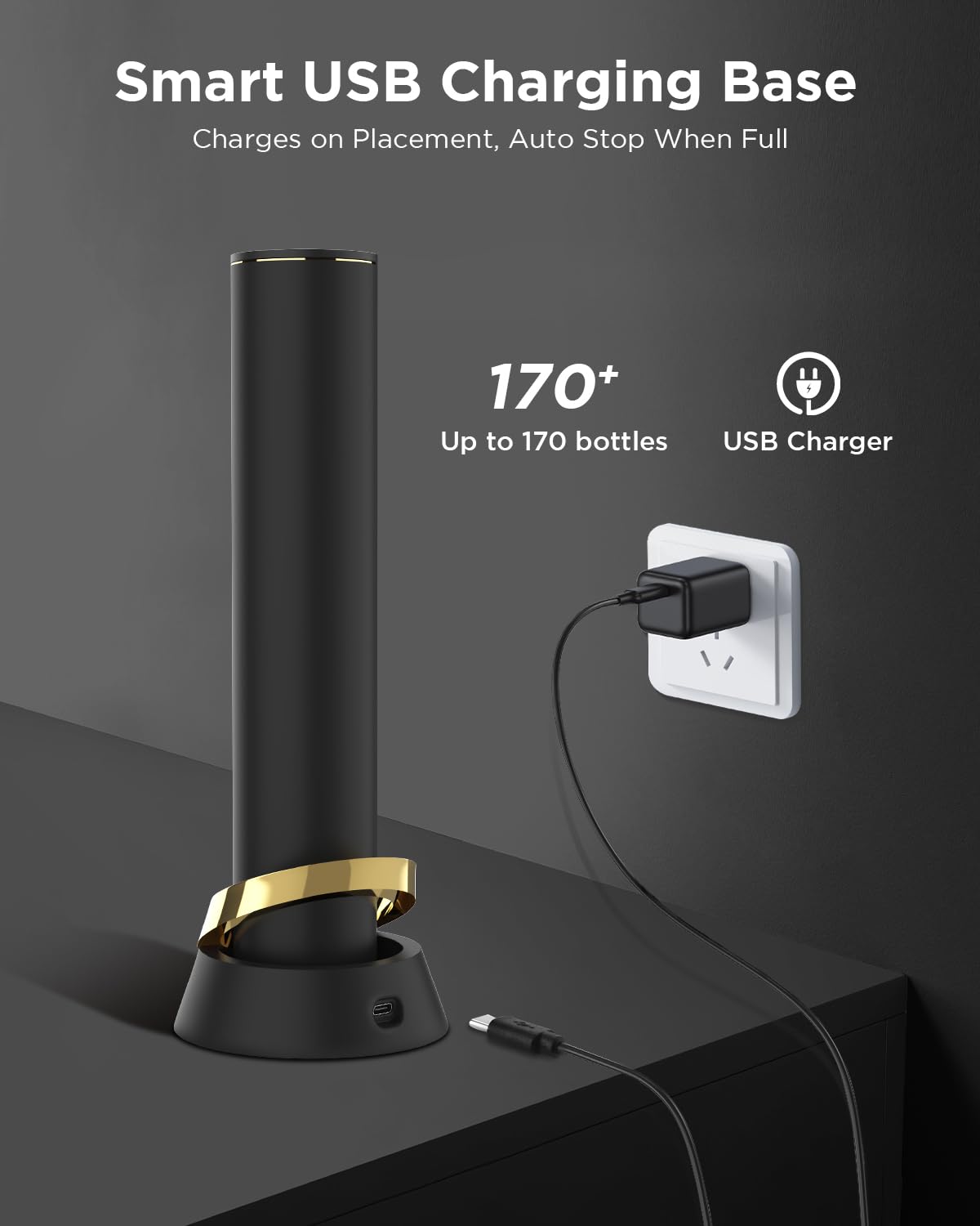 Newise Abrebotellas de vino eléctrico recargable con base de carga