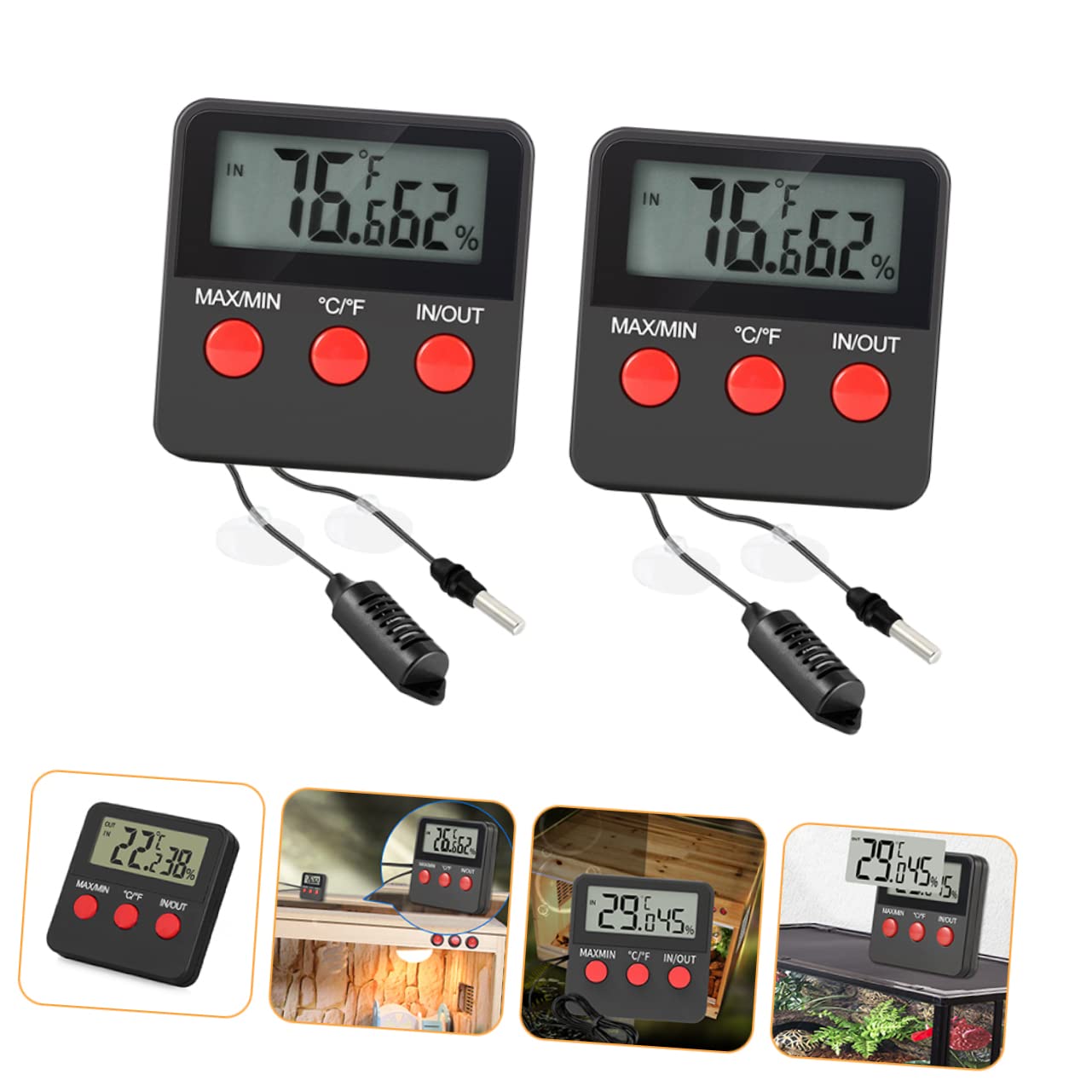 BESPORTBLE 4juegos Digital De Reptiles Higrómetro Medidor De Temperatura y Humedad Para Terrarios y Huevos Para Accesorios De Tanque De Serpientes y