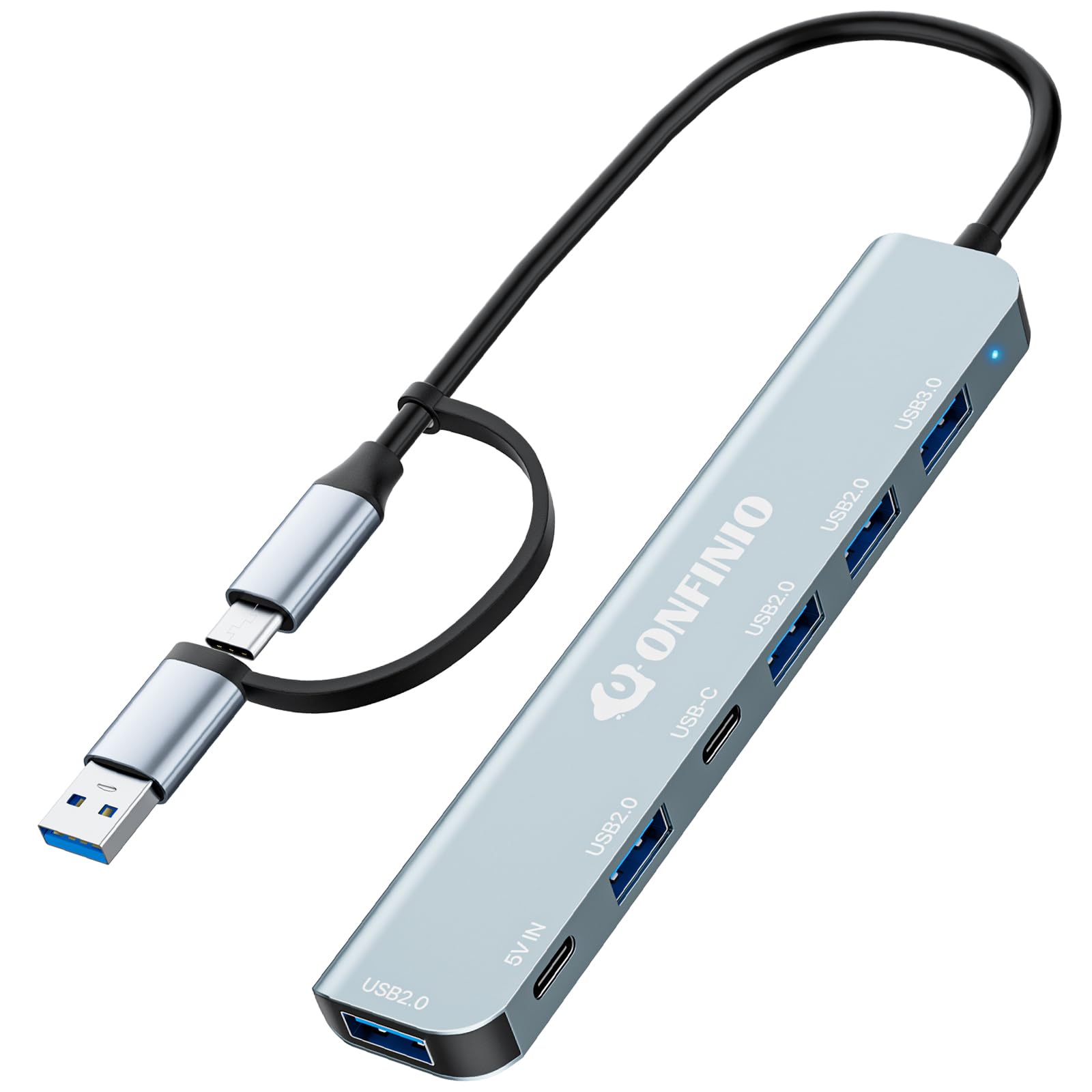 USB C/USB Hub Multiport Adapter,7 in 1 Aluminum USB 3.0 Hub with 1 *USB 3.0, 4*USB 2.0,1*…