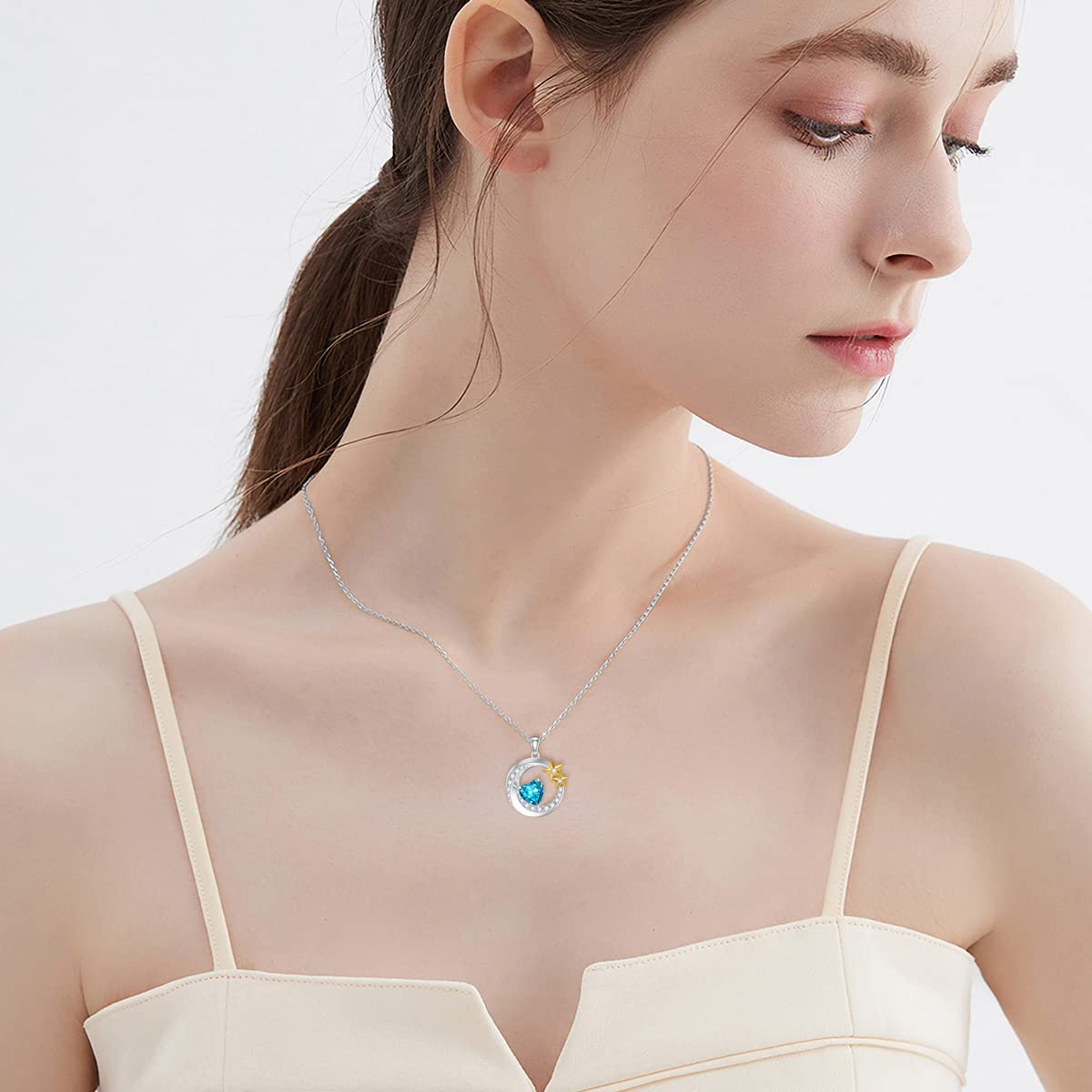 Collana con ciondolo a forma di luna e stella, per donne e ragazze, in argento Sterling 925, con luna e stella, con pietra portafortuna, regalo per mamma, figlia, moglie, fidanzata, sorella