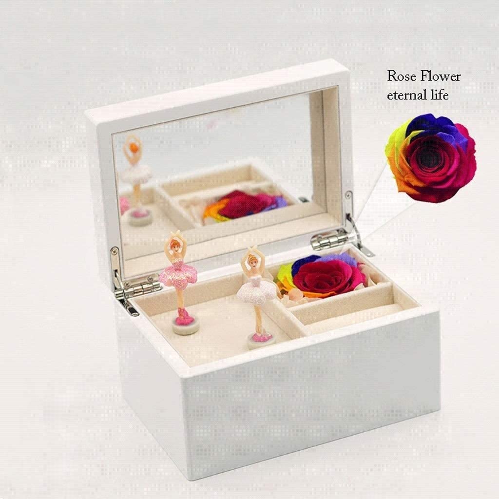 Caja de Música Caja de Musica Joyero De Música De Bailarina Con Caja De Almacenamiento De Joyas De Flores Eternas, Regalo De Caja De Música Personalizada Para El Día De San Valentín Caja Musical Cajas