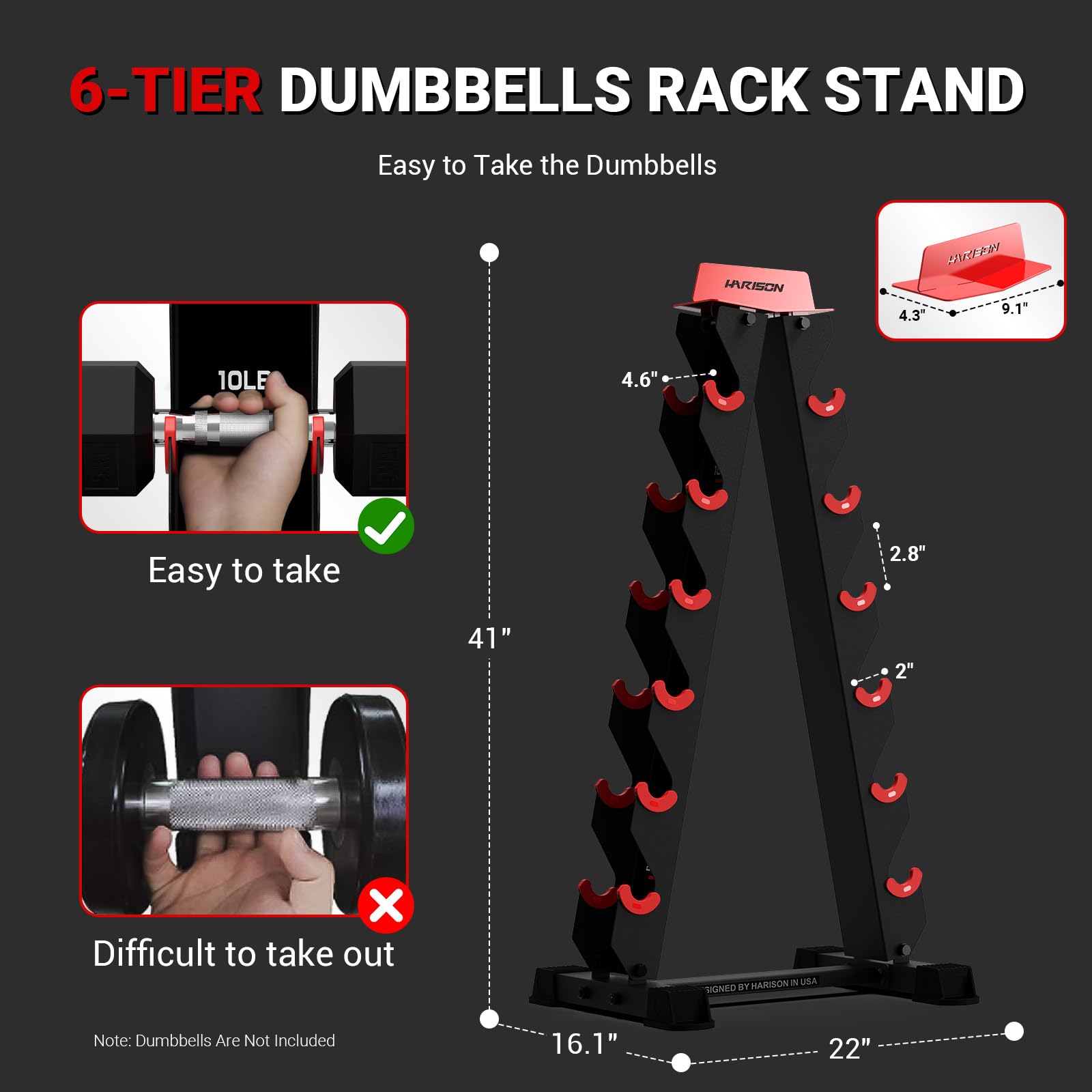 HARISON High-end A-Frame Dumbbell Rack Stand, 6-Tier Weight Rack for Dumbbells Home Gym 480LBS Weight Capacity（without dumbbells)
