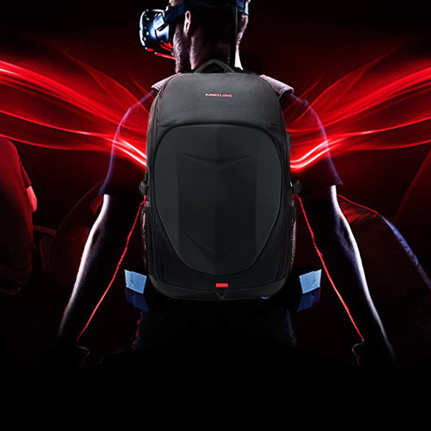 KINGLONG Sac à Dos de Moto de Jeu à Coque dure, Sac à dos Travel | Ordinateur Portable 15-17,3 Pouces avec Port de Charge USB Antivol Imperméable Voyager Hommes Travailler Entreprise Extérieur