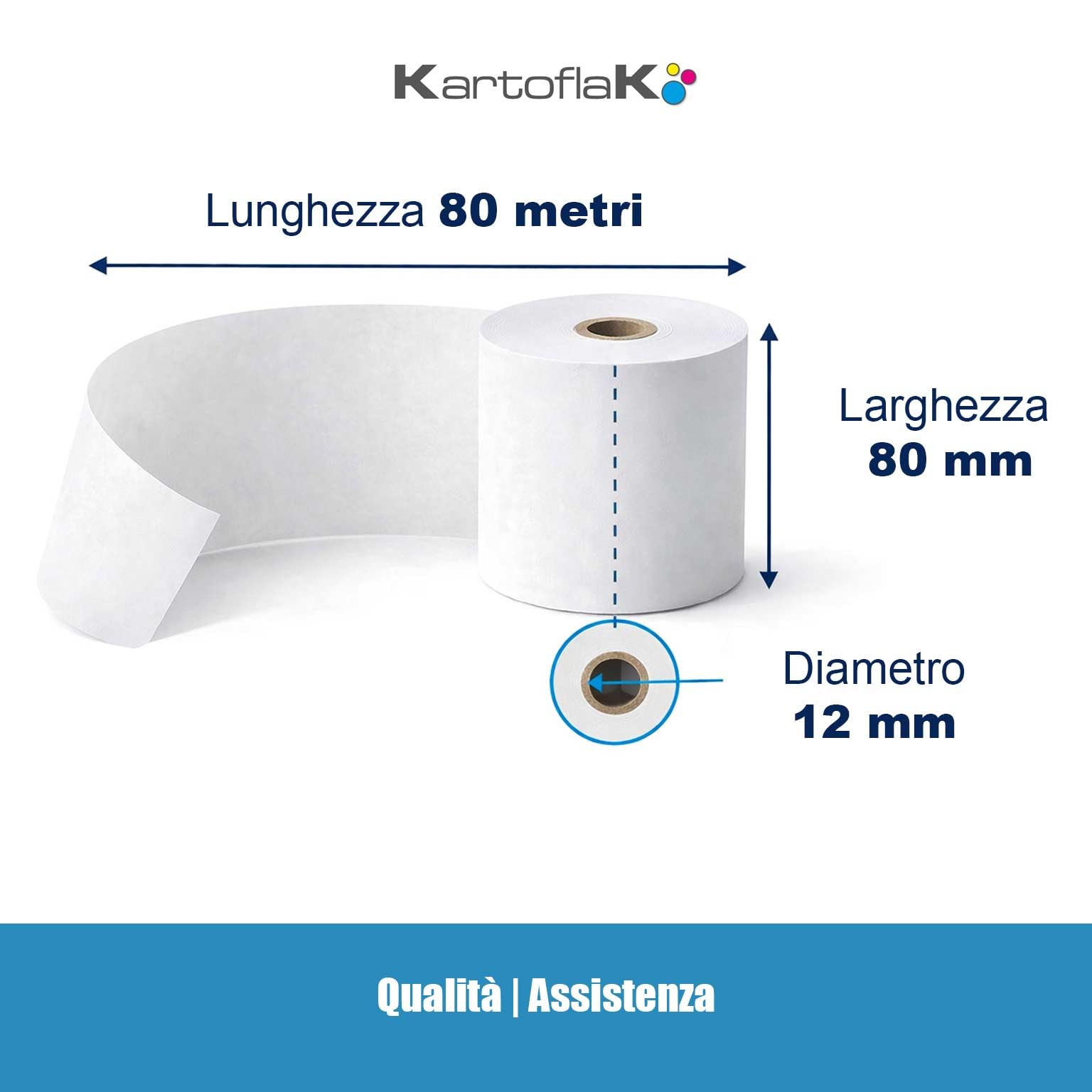 Rotoli Termici 80 mm x 80 metri x 12mm Carta Termica BPA Free Omologata, Scontrini per Cassa Fiscale e Stampante termica, Qualità Italiana, Sale Scommesse, Farmacia (50)