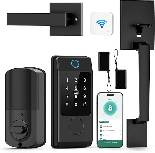 Cerraduras inteligentes WiFi para puerta delantera, juegos de cerraduras de puerta delantera, juegos de manijas con teclados electrónicos, entrada