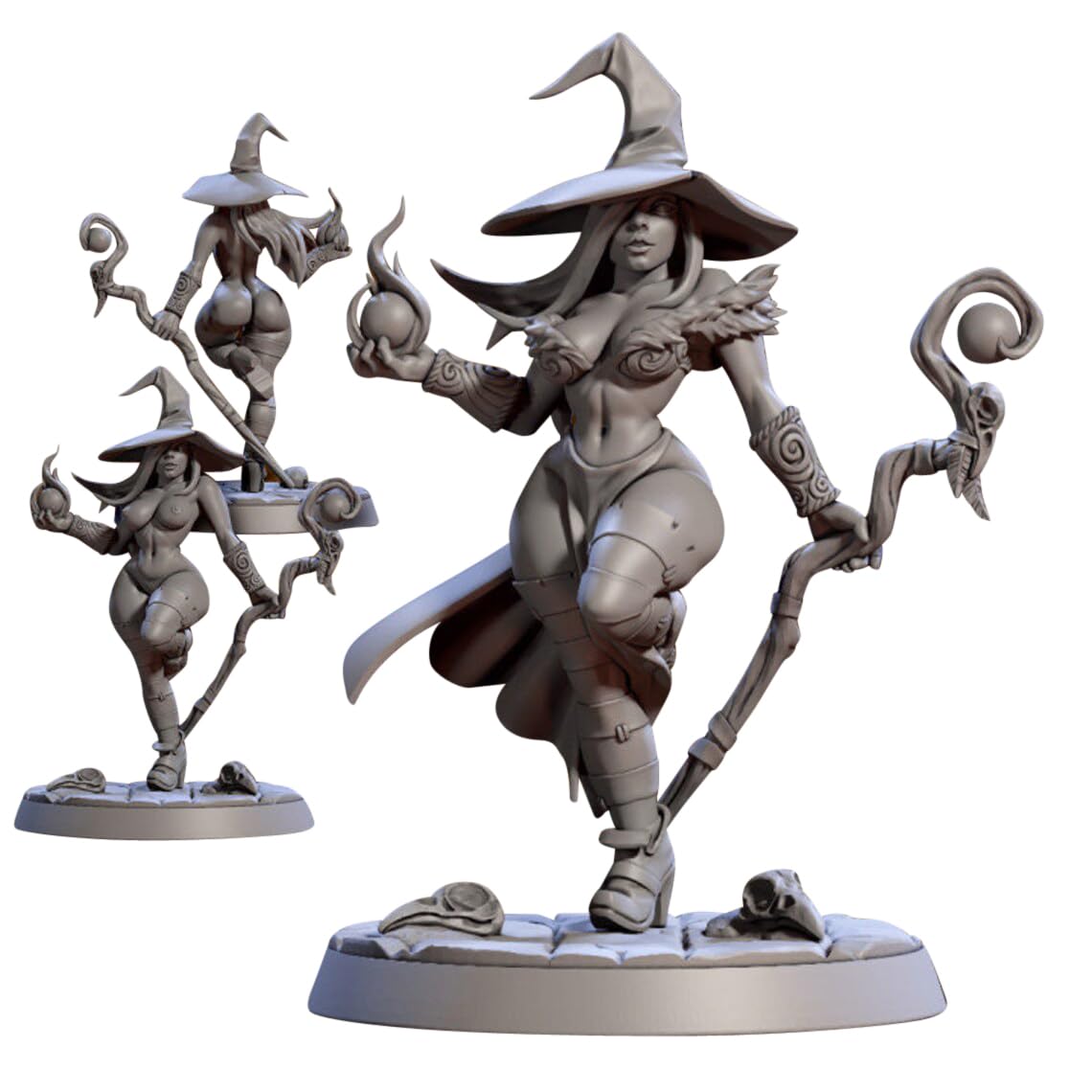 TYL Marwina the Witch Gray Unpainted Miniature Fantasy Miniatures for War Gaming, RPG 28mm - Scale Figures, Detailed Tabletop Boardgame Accessories, Realistic 3D Miniature (32mm)