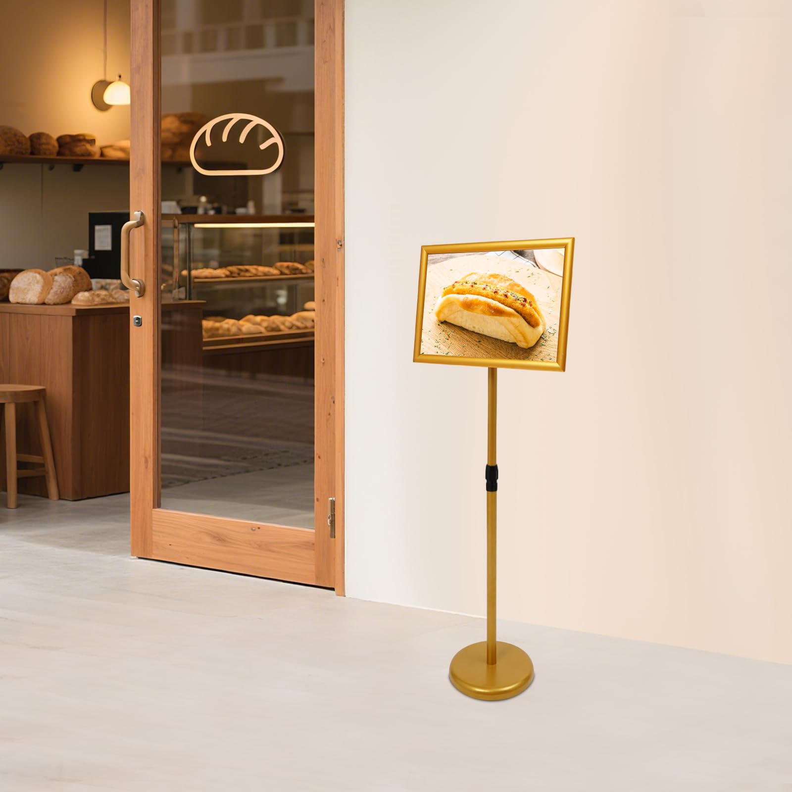 Infoständer A3, Gold - Soporte para carteles con base estable, altura regulable, soporte para información, expositores, soporte publicitario, soporte para póster
