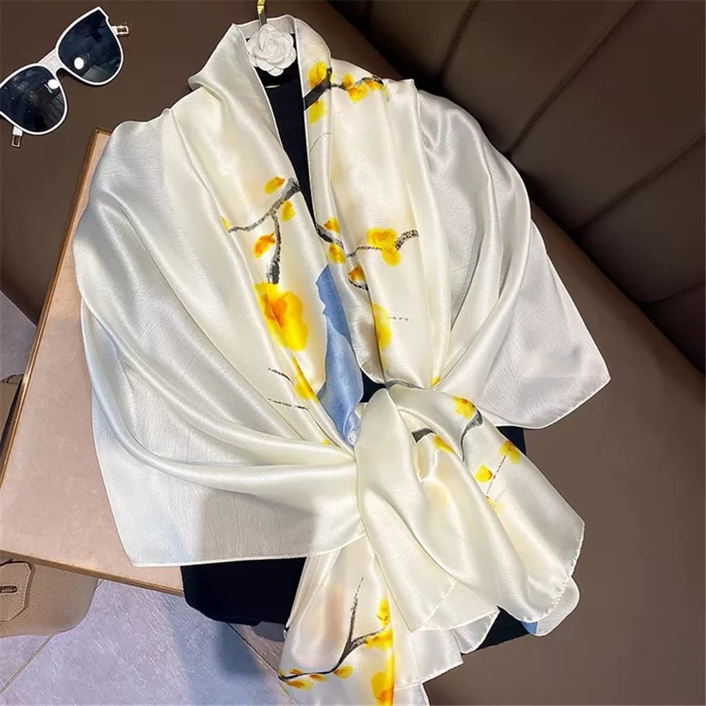 Pañuelo Elegante de Seda con Flores para la Cabeza, Estola de Playa para Mujer, chales y envolturas Vintage, pañuelo para el Cuello, Bandana para Mujer (A 90 x 180 cm)