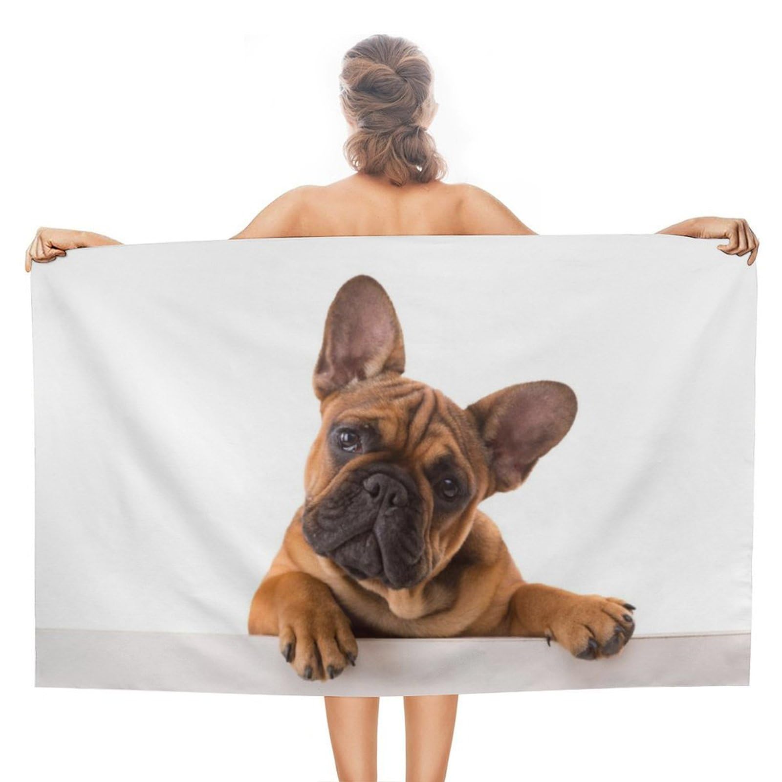 LEDFCVSU Beach Towel, French Bulldog Paw And Dog Bath Towel, Absorbent Towel for Swimming, Sports, Travel