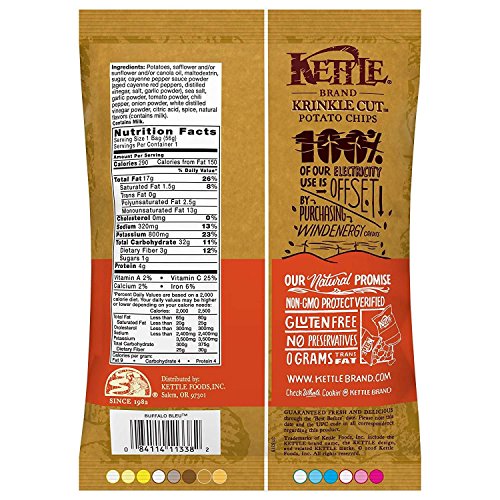 Image of Kettle Brand Potato Chips, Krinkle Cut Buffalo Bleu, 2 Ounce, 24 Count