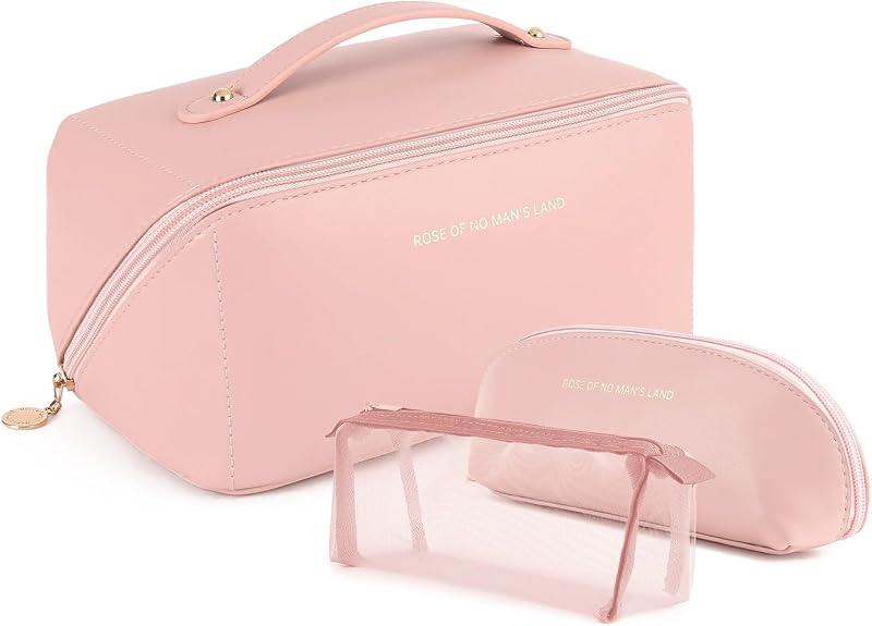 Necessaire de viagem AMXNX com 3 bolsas, compartimentos removíveis e alça, D03-Pink