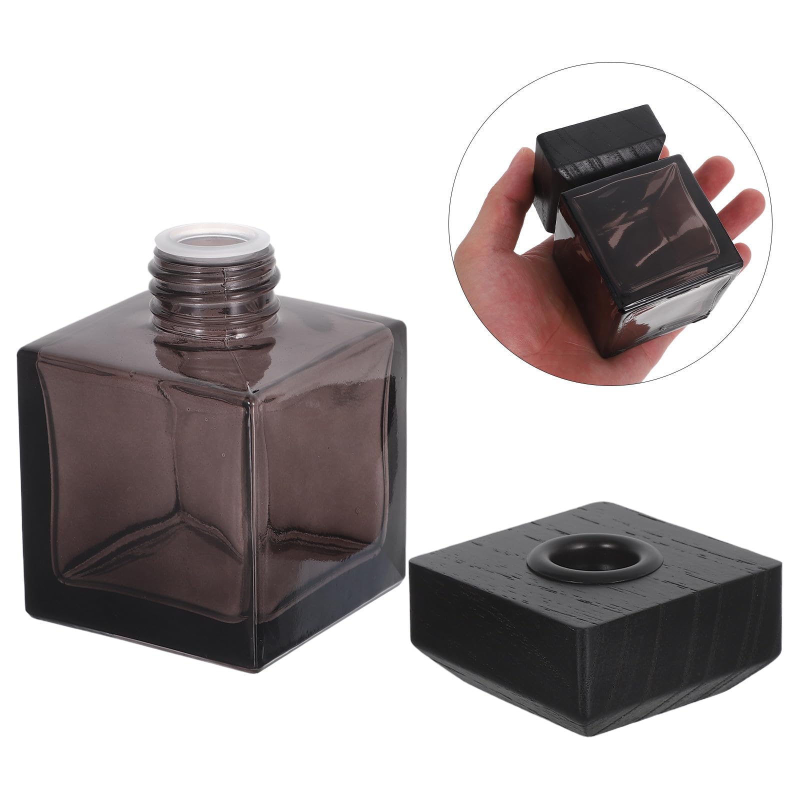 TOYANDONA Botellas Difusoras de Aromas de Vidrio Transparente Cuadradas 100 Ml con Tapa de Madera Frascos para Aceites Esenciales Recargables para Dormitorio Coche y Aromaterapia