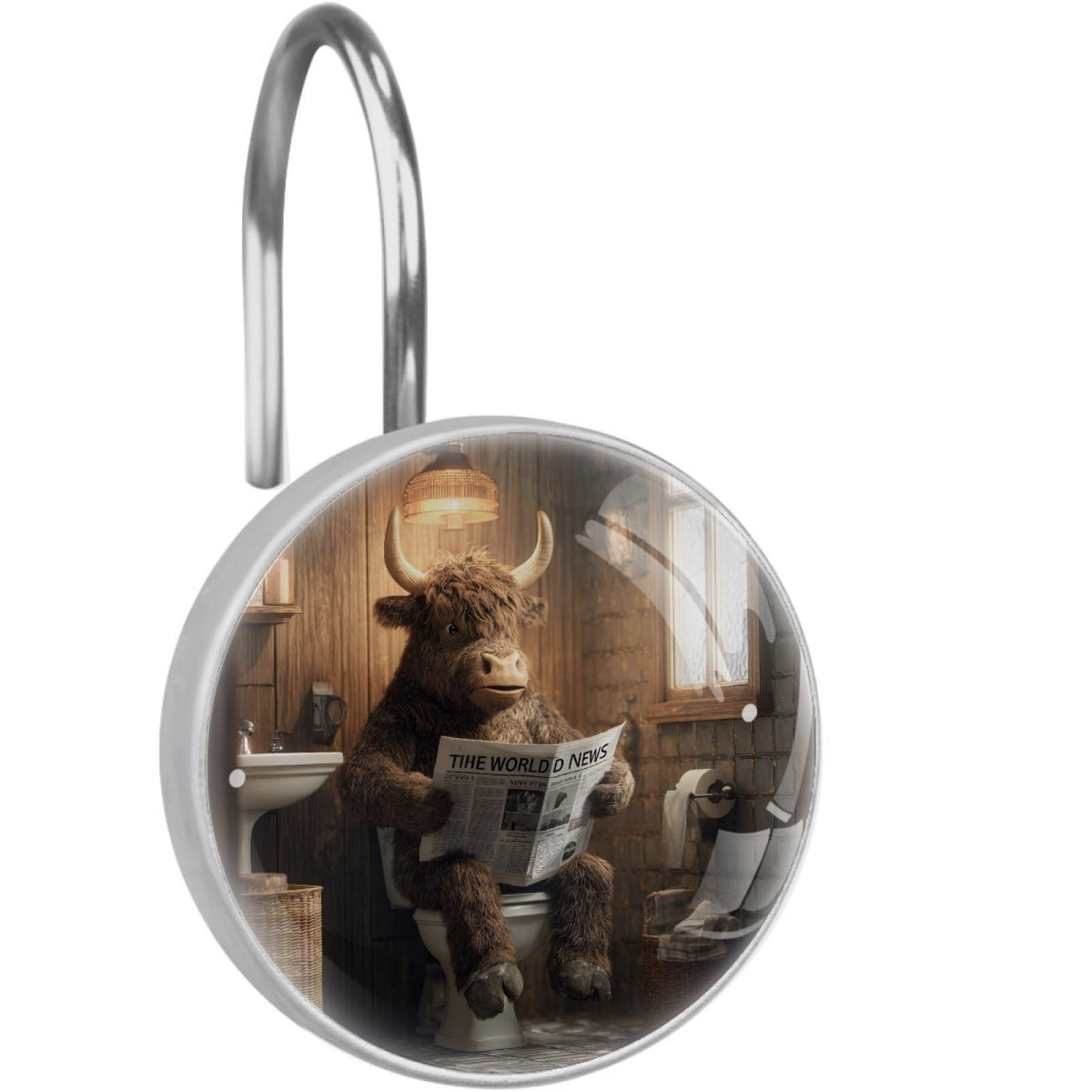 VAPOKF Decorative Shower Curtain Hook: Highland Cow Newspaper Rustproof Stainless Steel Shower Curtain Ring for Bathroom - Shower Curtain Hook & Hangers - Set of 12