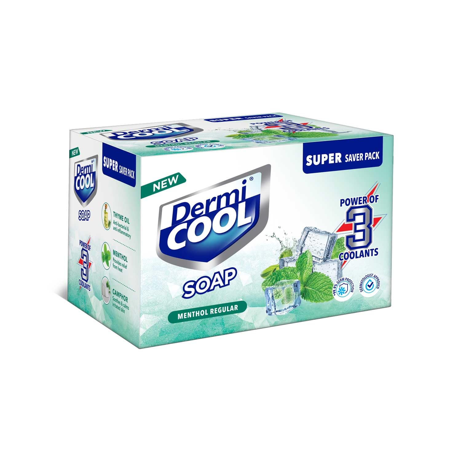 Dermicool Soap With The Power Of 3 Coolants - Camphor, Menthol, Thyme Oil | 99.9% Germ Protection | 125 GM Each | Pack of 3-image-11