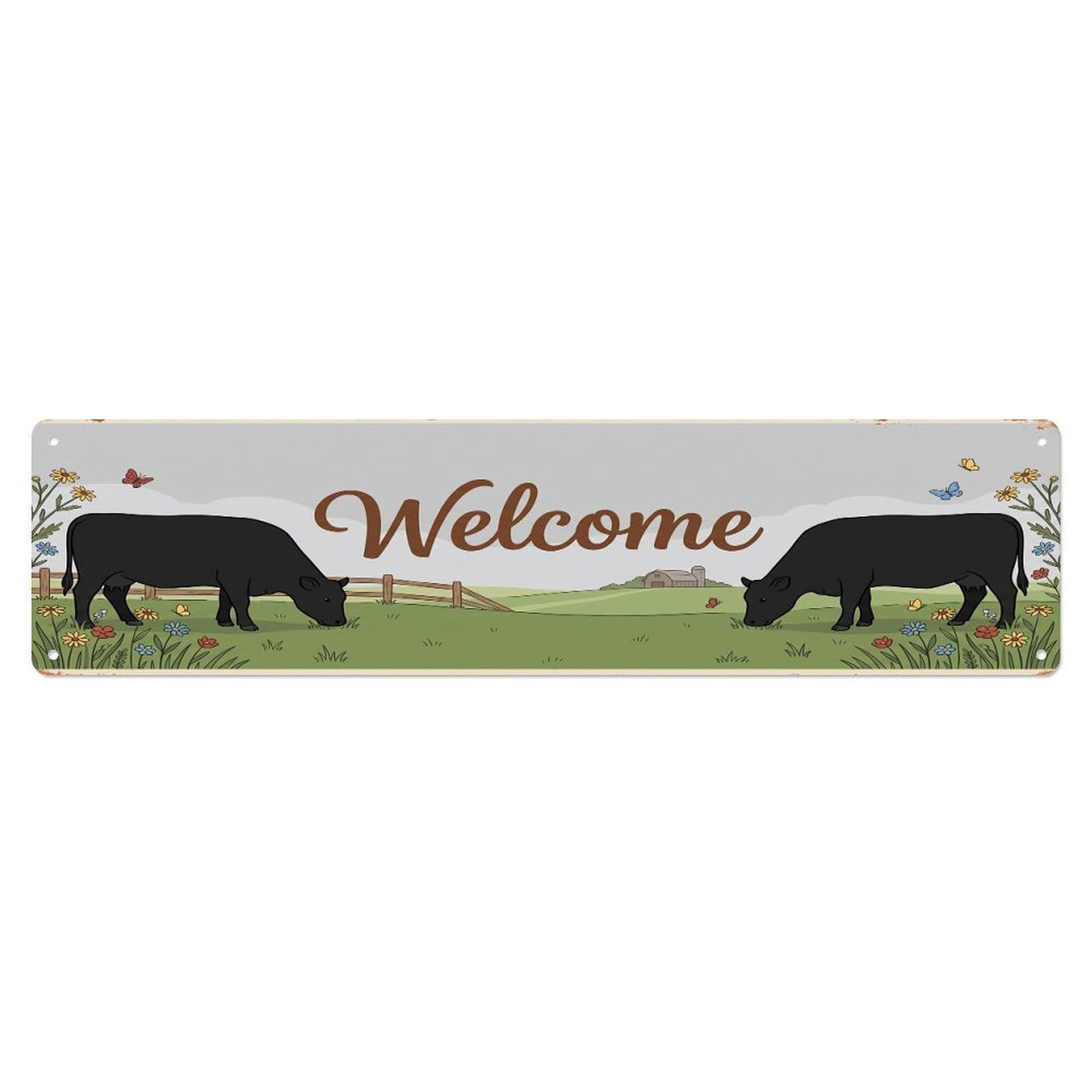 Vintage Welcome Angus Cow Metal Tin Sign