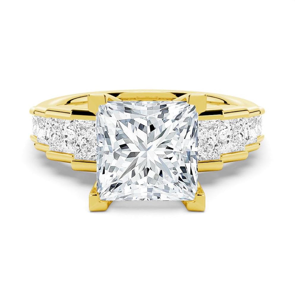 MSBLUE Moissanite Engagement Ring, Cinderella Staircase Princess Cut, 14K White Gold Vermeil, Wedding Promise Ring