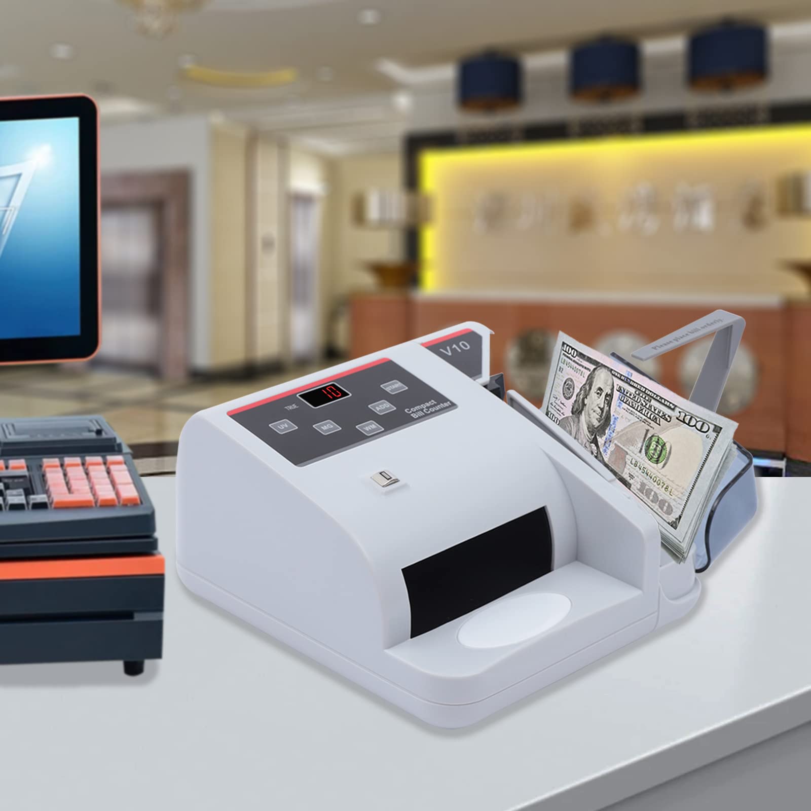 Contatore banconote compatto con display a LED, protezione contro la contraffazione UV/MG/WM e funzionamento silenzioso sotto 60 dB, contatore di denaro professionale per ufficio e vendita al