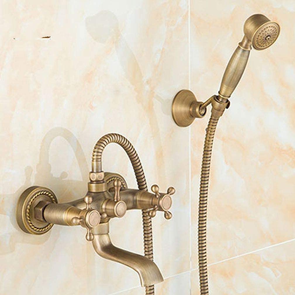 CWCQGH Bathtub Faucets Antique Brass Bathroom Faucet Wall Mounted Bath Faucet Mixer with Hand Shower Antique Bronze Bath Shower Set,Antique Brass B