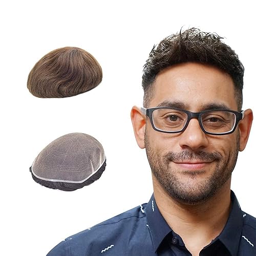 Lordhair Toupee - Peluca de cabello humano europeo con encaje francés completo, tamaño base, 8 x 10 pulgadas, sistema de reemplazo de cabello para