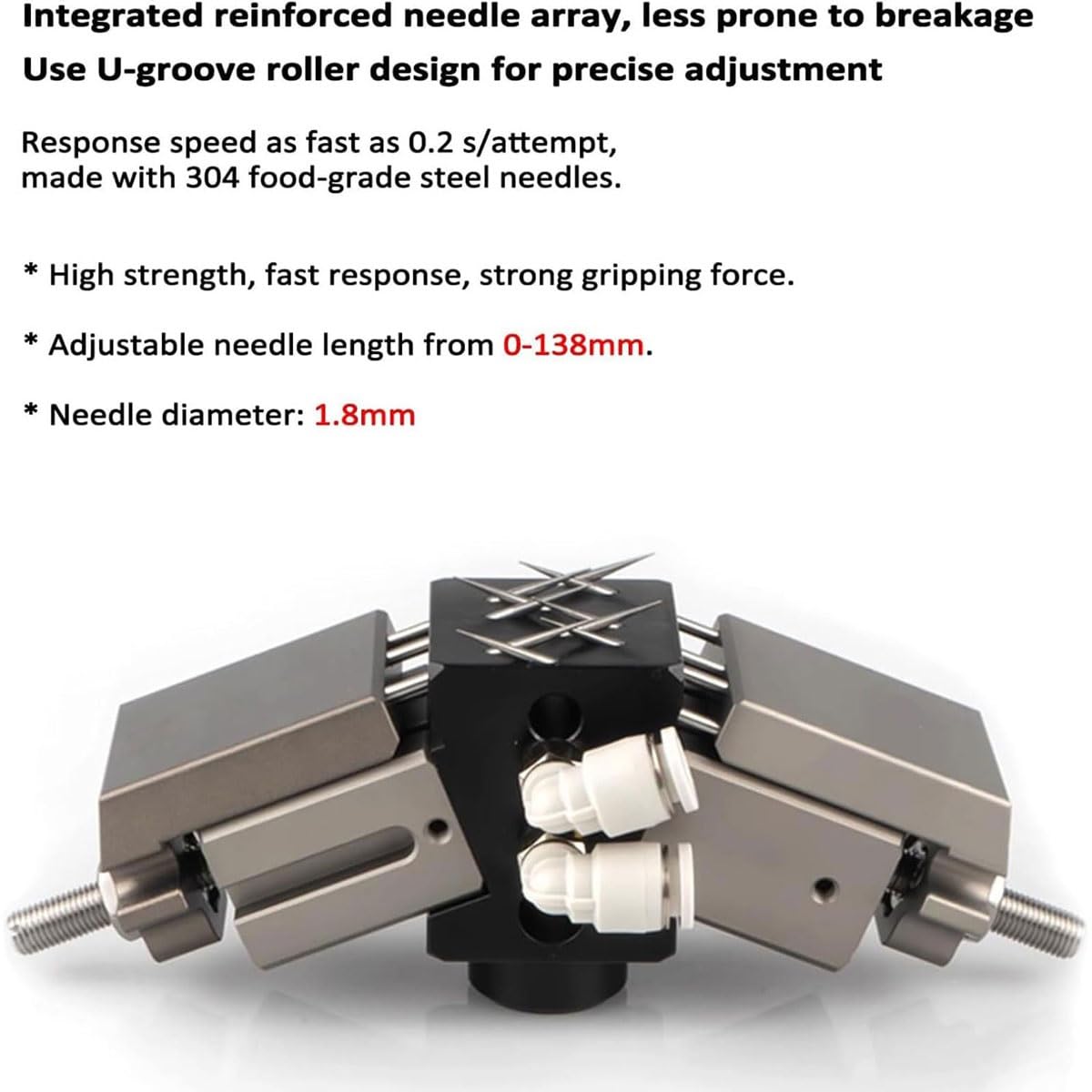 Clip de aguja neumático, abrazadera de aire en forma de V con 10 agujas, fuerza de agarre 50N, longitud ajustable de 0 a 138 mm, rango vertical de 0 a 51 mm, material no tejido