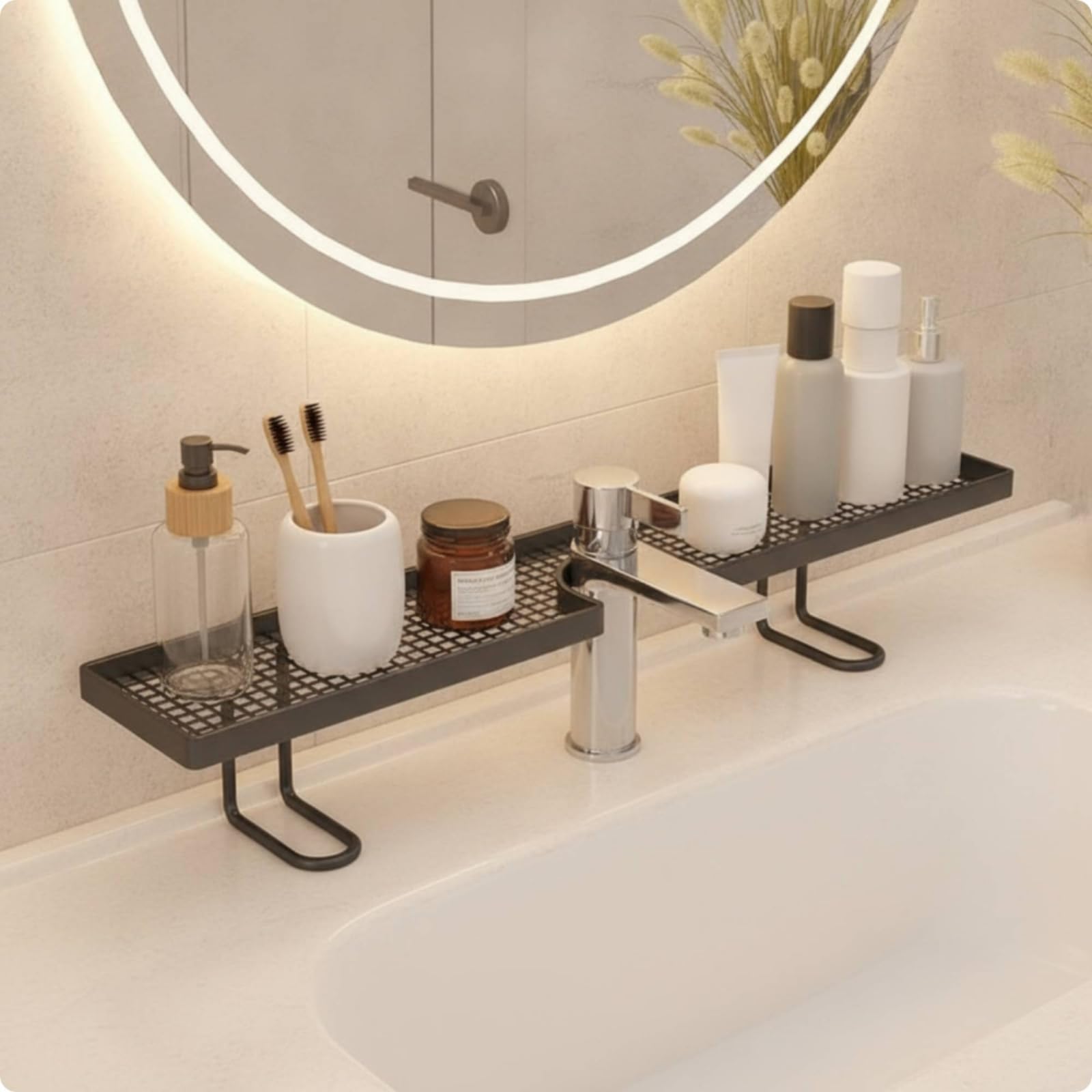 Waschbeckenregal mit Abfluss Platzsparend Wasserarmatur-Regal ohne Bohren Waschbecken Regal für Mieter