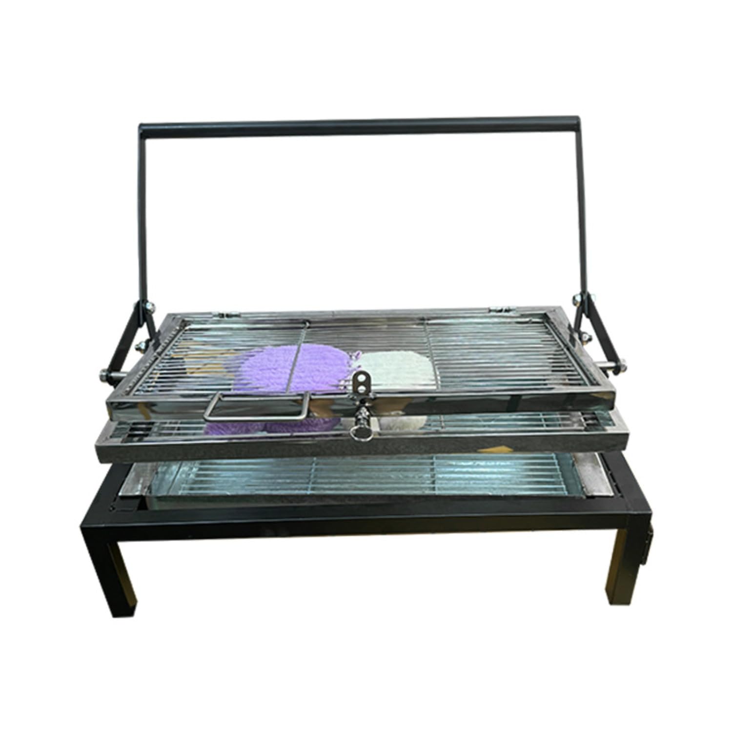 Barbecue portatile pieghevole con griglia a carbonella, stile casa, campeggio, universale, spiedino, barbecue alla griglia per pesce, griglia multifunzione (nero, di piccole dimensioni)