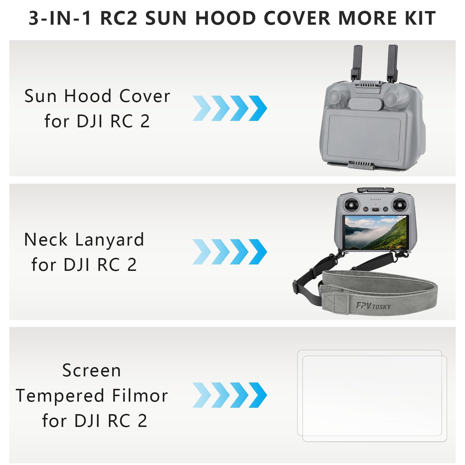 FPVtosky RC 2 Controller More Protector Kit for DJI Mini 4/5 Pro Accessories, 3-in-1 Kit includes RC 2 Sun Hood Cover - Image 2