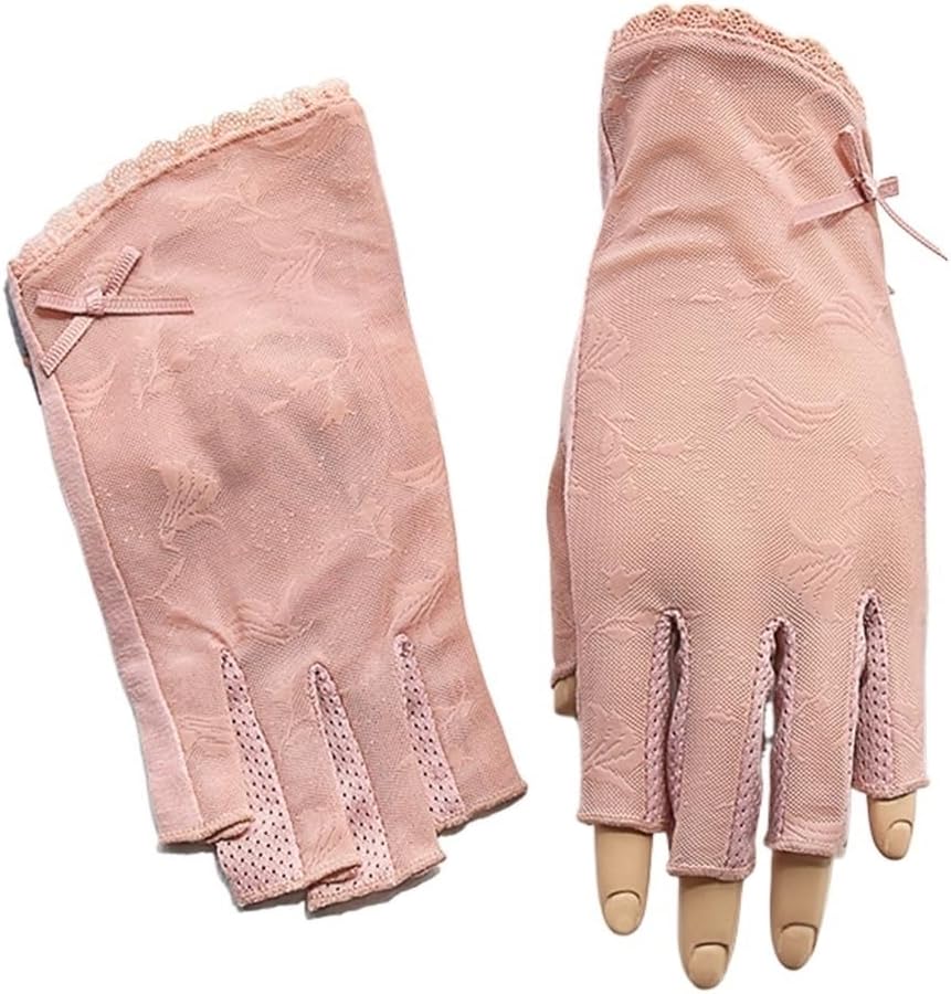 Gloves Women's Thin Half-Finger Driving Riding Lace Breathable Short Ice Silk
