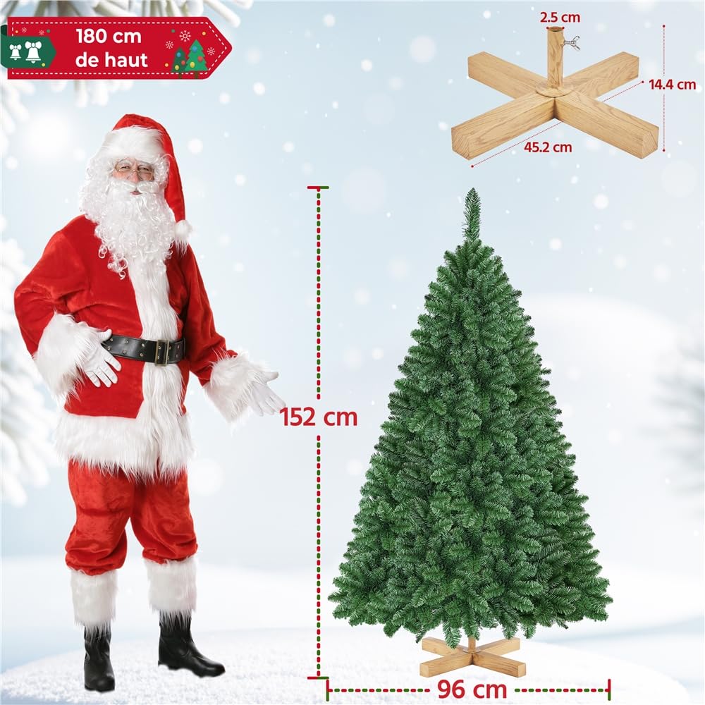 Yaheetech Sapin de Noël Artificiel 152 cm avec 437 Branches, Arbre de Noël Décoratif en PVC avec Support en Métal