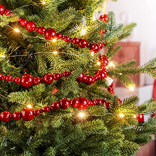 2-Pcs-82-Feet-Rustic-Wooden-Bead-Garland-Dark-Red-Boho-Farmhouse-Christmas-Tree-Decor 2 Pcs 82 Feet Rustic Wooden Bead Garland Dark Red Boho Farmhouse Christmas Tree Decor