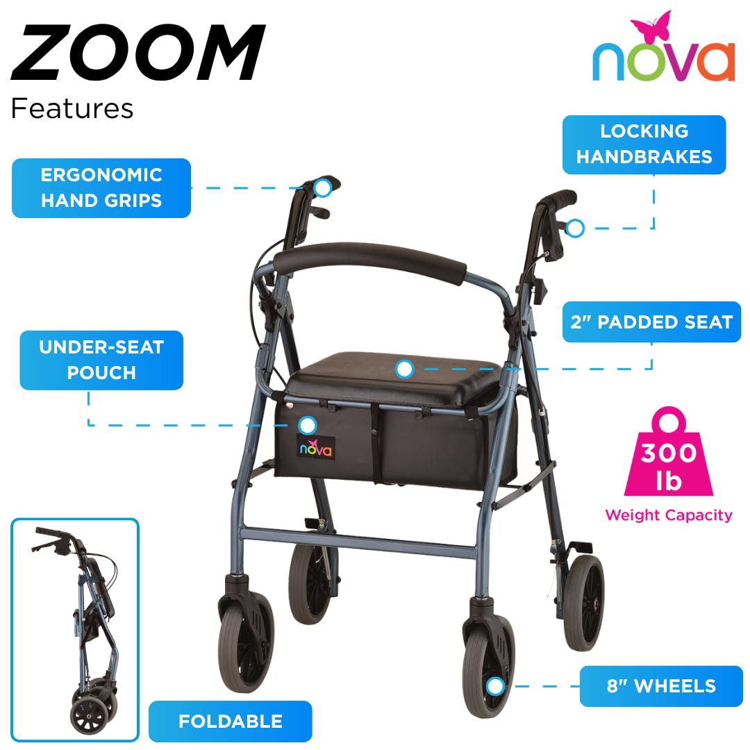 Amazon.com: NOVA Zoom 24 Rollator Walker for Seniors, Rolling