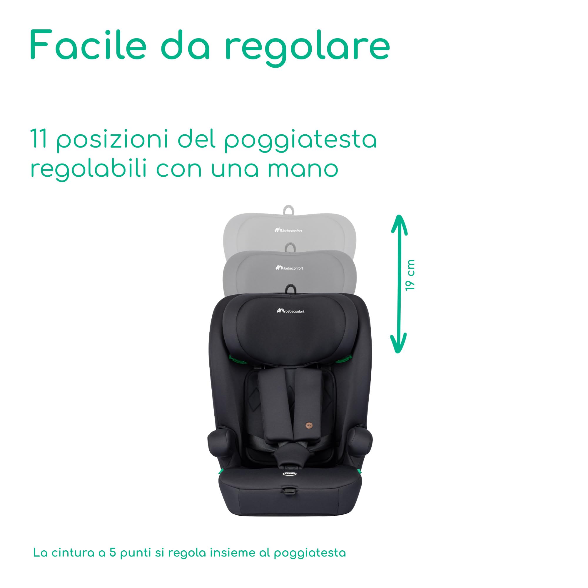Bebeconfort Ever i-Safe, Seggiolino Auto 9-36 kg, 15 Mesi-12 Anni, 76-150 cm, Sicurezza R129, Protezione dagli impatti laterali, Poggiatesta 11 Posizioni, Braccioli Integrati, Full Black
