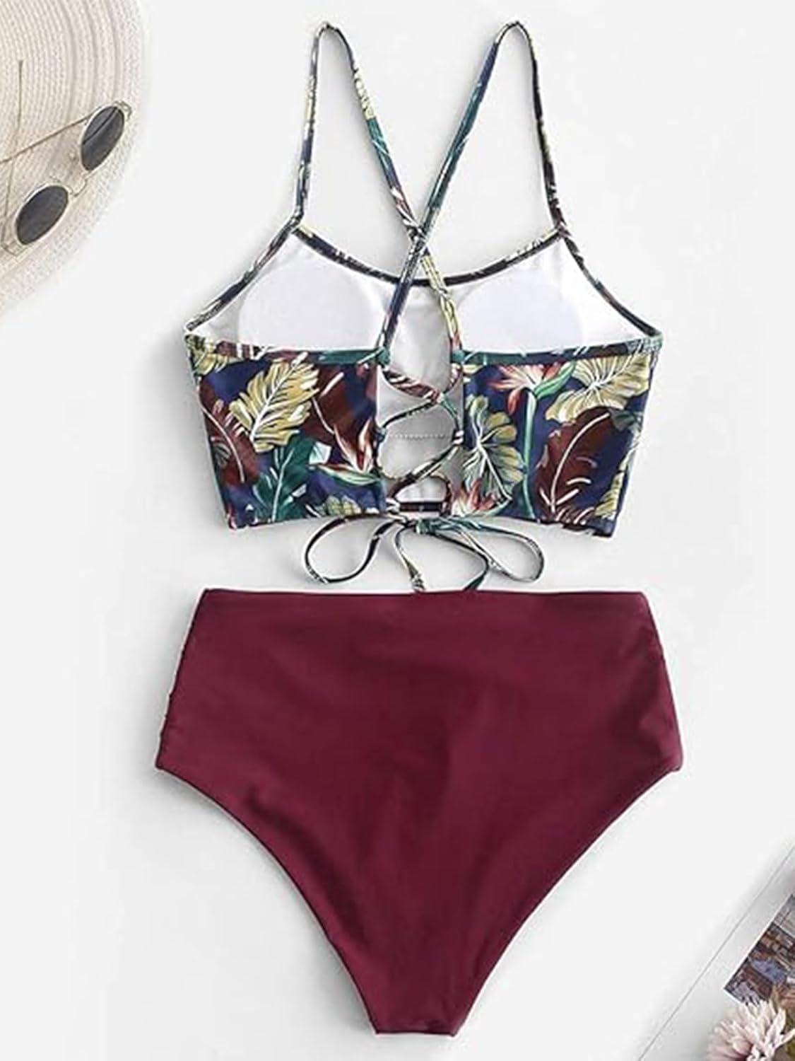 ZAFUL Women's High Waisted Bikini Set Crisscross Tankini Swimsuit Tummy Control Ruched Bathing Suit