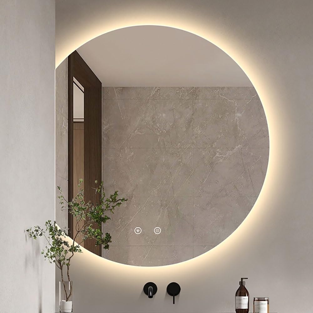 Duże naścienne lusterko do makijażu Half Moon z oświetleniem LED, dekoracyjne lustro łazienkowe HD, inteligentne podświetlenie, 3 opcje kolorów, idealne do pielęgnacji i pielęgnacji.
