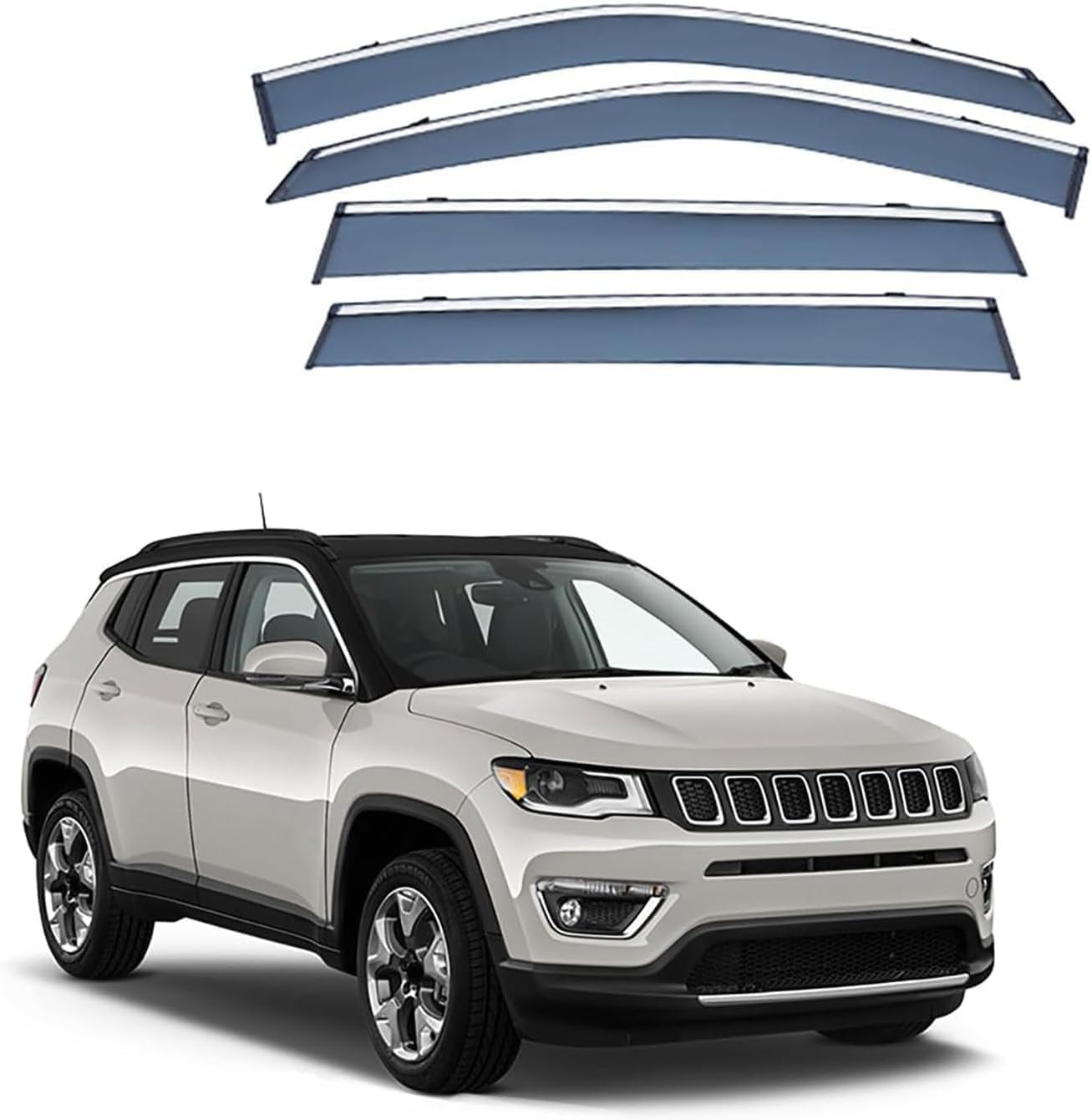 Fengjp Normal Car Window Wind Deflectors For Jeep Compass 2017-2024 2025, Window Wind Deflector Visor Rain Smoke Guards Automotive Accessories